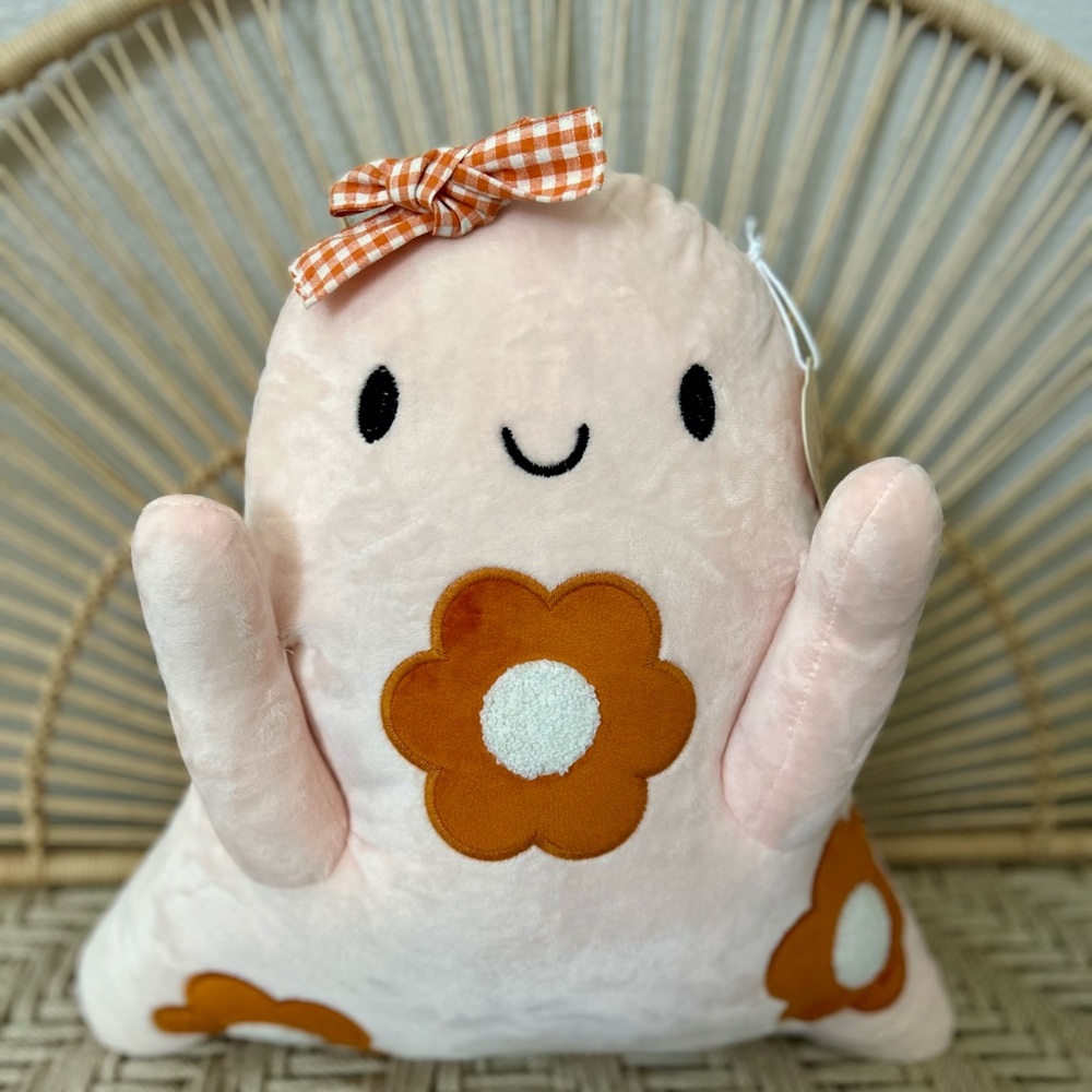 Cute Holiday Pillow with Orange Floral Design